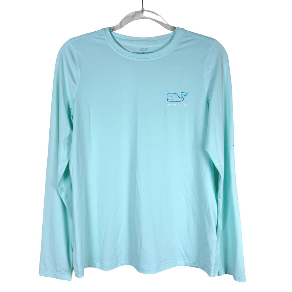 Vineyard Vines Performance Shirt Women S Aqua Blue Long Sleeve Whale Logo Preppy